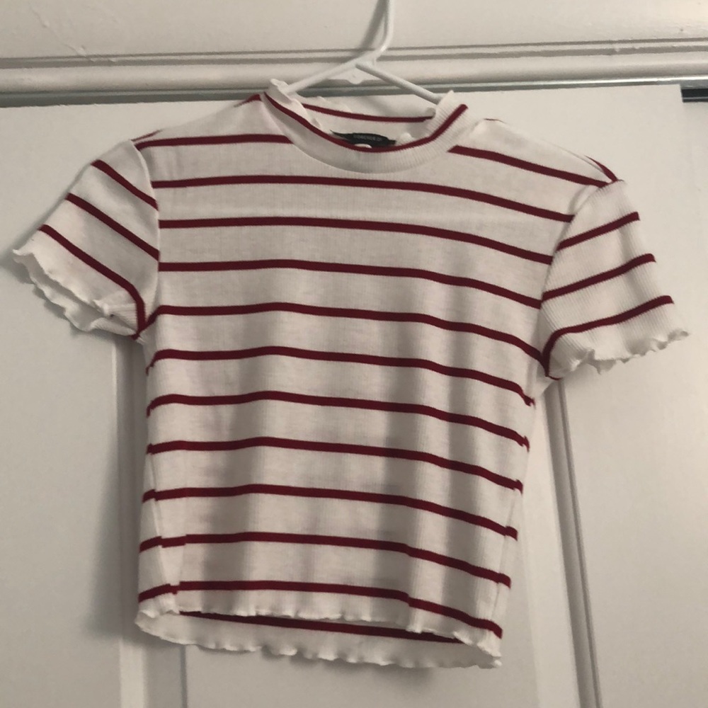 White and red striped crop top